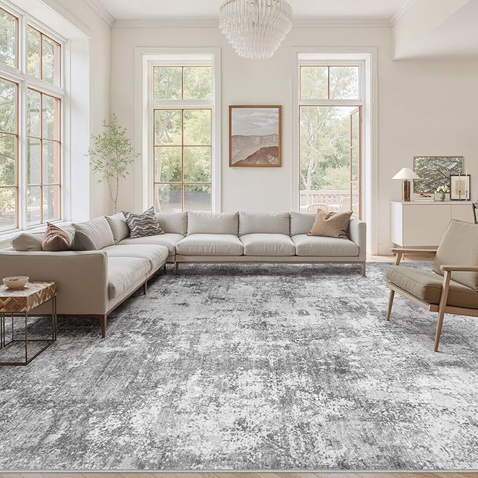 Washable 10X14 Area Rug: Modern Abstract Soft Non-Slip Indoor Rugs - Low Pile Stain Resistant Foldable Rug for Living Room Bedroom Dining Room Playroom Office(Grey 10'x14')