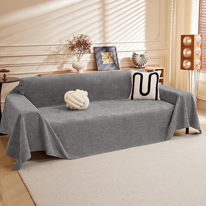 Couch Cover Sofa Covers for 3 Cushion Couch Water Resistant Sectional Couch Covers, Couch Cover for Dogs Washable, Soft Non-Slip Sofa Slipcover Sofa Protector Futon Cover, 71''x134'', Grey