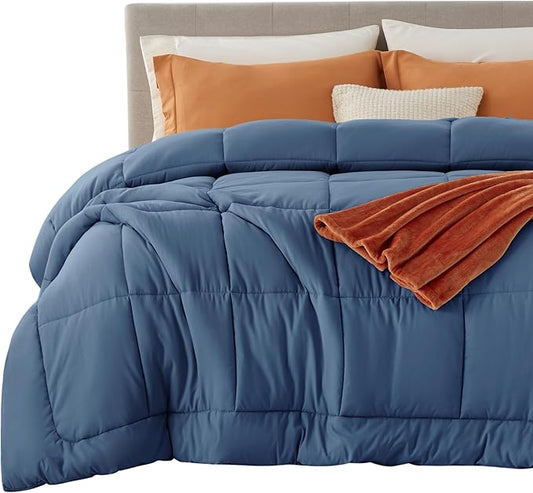 Bedsure Comforter Duvet Insert - Quilted Comforters Cal King Size, All Season Duvet, GentleSoft Down Alternative Bedding, with 8 Tabs, Gifts for Women/Men, Dark Slate Blue, Cal King 96x102Inche