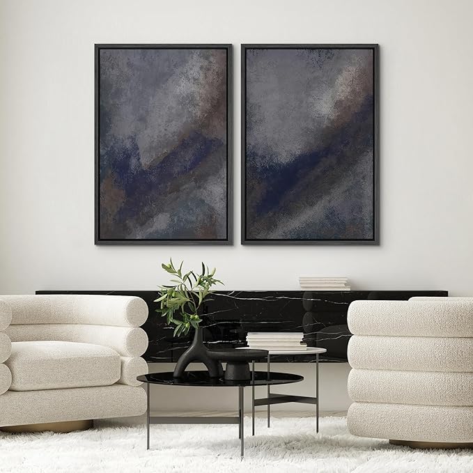 SIGNWIN Framed Canvas Print Wall Art Set Midnight Slate Abstract Blue and Gray Brushstroke Zen Bohemian for Living Room, Bedroom, Office - 24"x36"x2 BLACK