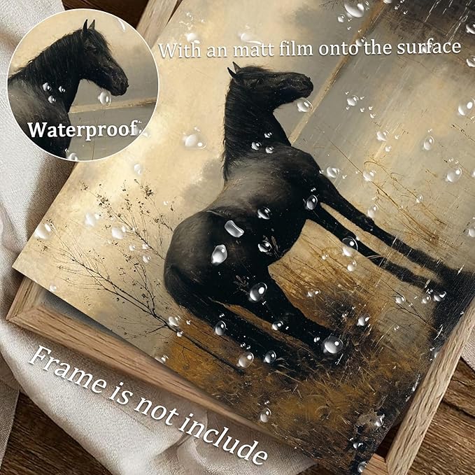 uniro Black Horse Vintage Wall Art Moody Landscape Prints Retro Wall Art Lake Dark Cottagecore Art Foggy Rustic Wall Decor DarkMoodyWallArt