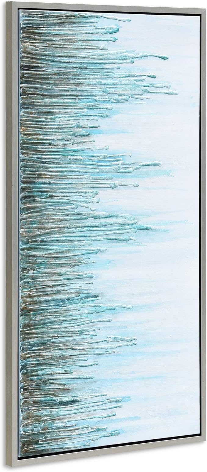 Empire Art Direct Abstract Wall Art Textured Hand Painted Canvas by Martin Edwards, Champagne Silver Frame, 24" x 48", Green Frequency