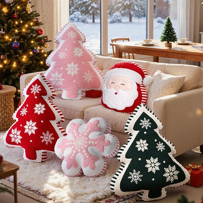 Lanpn Christmas Throw Pillows Set of 3, Christmas Decoration Winter Throw Pillows Snowflake Santa Claus Xmas Tree Cuhsion for Sofa Living Room Bedroom Xmas Decor (Red)