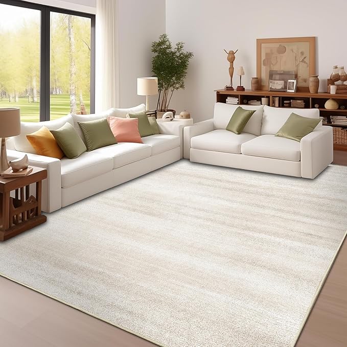 Enkor Area Rugs 9x12 Washable Non Slip Abstract Soft Rugs for Living Room Bedroom, Modern Mat for Kitchen Entryway Beige & White