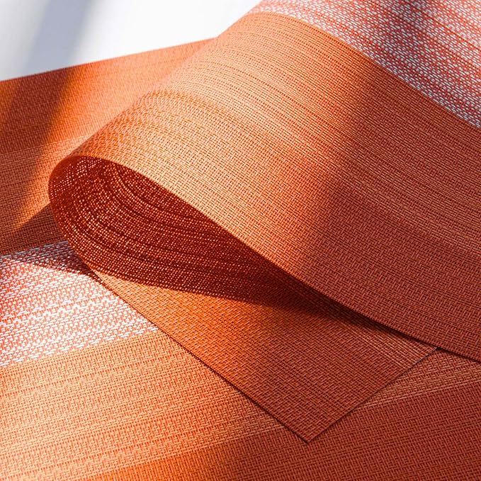 AHHFSMEI Placemats for Dining Table Set of 6 Woven Vinyl Plastic Place Mats Non-Slip Heat Insulation Stain Resistant Table Mats Washable Easy Clean Placemats (Orange)