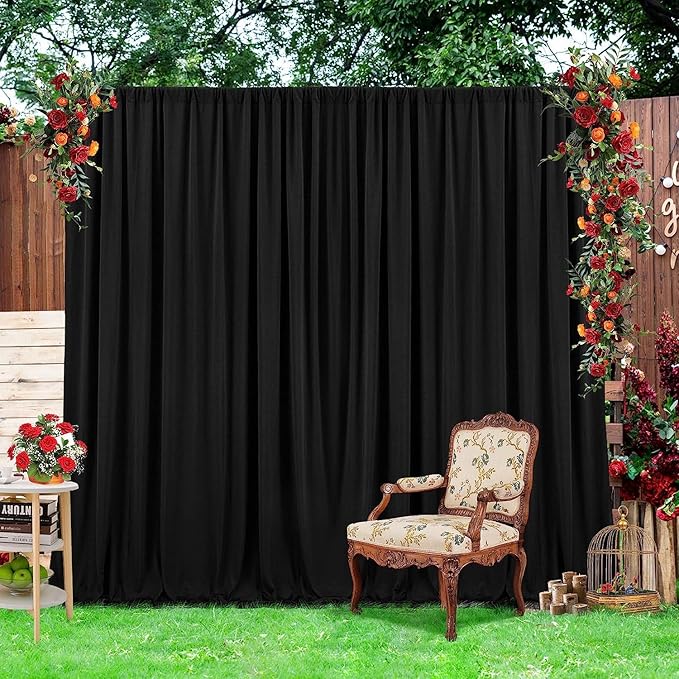 20ft x 8ft Wrinkle Free Black Backdrop Curtains for Parties, 4 Panels Thick Polyester Black Photo Backdrop Drapes for Weddings Birthday Photography Background Curtains