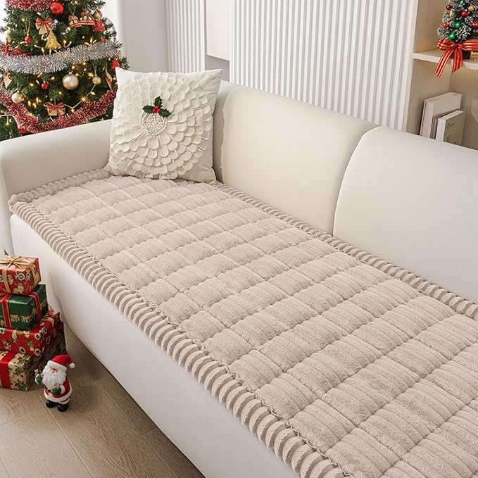 Smiry Couch Cover for Dogs Washable, Non Slip Fuzzy Pet Couch Covers for 3 Cushion Sofa Pet Friendly, Thick Soft Sofa Slipcovers Cushion Protector (Apricot, 27.6" x 82.7")