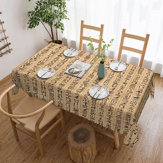Egyptian Print Table Cloth for Dining Tables,Hieroglyphs Pattern on Stripes Archeology History Language Table Cover Reusable Decor Rectangle Tablecloths for Kitchen,Holiday,Party,54x72In