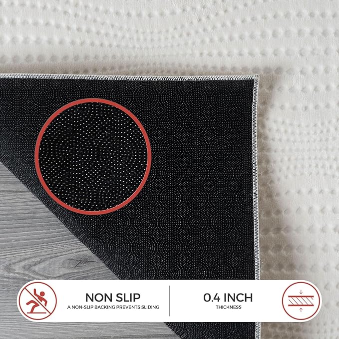 Modern White Non Slip Rug Solid 4x6 Non Skid Soft Rubber Back Area Rugs for Living Room Kitchen Bedroom Bathroom Dining Room Easy Cleaning Stain Resistant Non Shedding Carpet 4 x 6