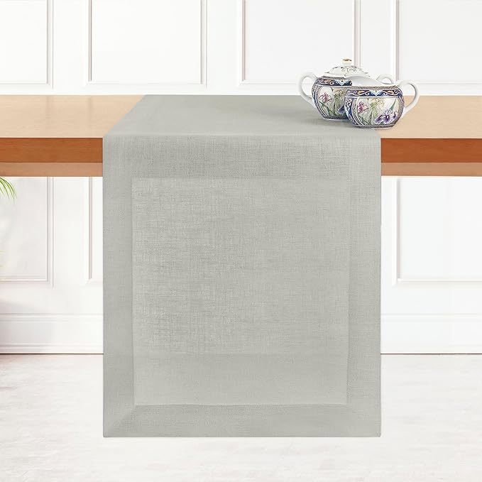 D'Moksha Homes Linen Silver Grey Table Runner 120 Inches Long - 100% Pure Linen Dining Table Runner 14 x 120 Inch for Fall, Thanksgiving, Holiday - Machine Washable