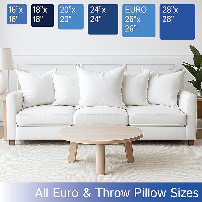 Euro Size Pillow Protectors (Set of 2) - European Square 24x24 Pillow Covers Waterproof Hypoallergenic Dust Proof Zippered Encasement