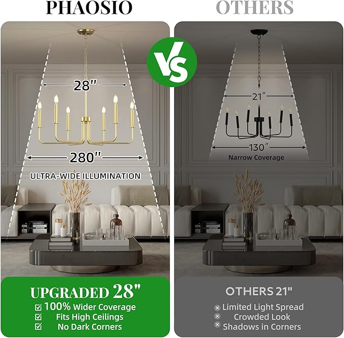 Farmhouse Chandelier, 6-Light Metal Hanging Ceiling Light Fixture for Dining Room, Kitchen Island, Living Room, Entryway, Foyer-Gold