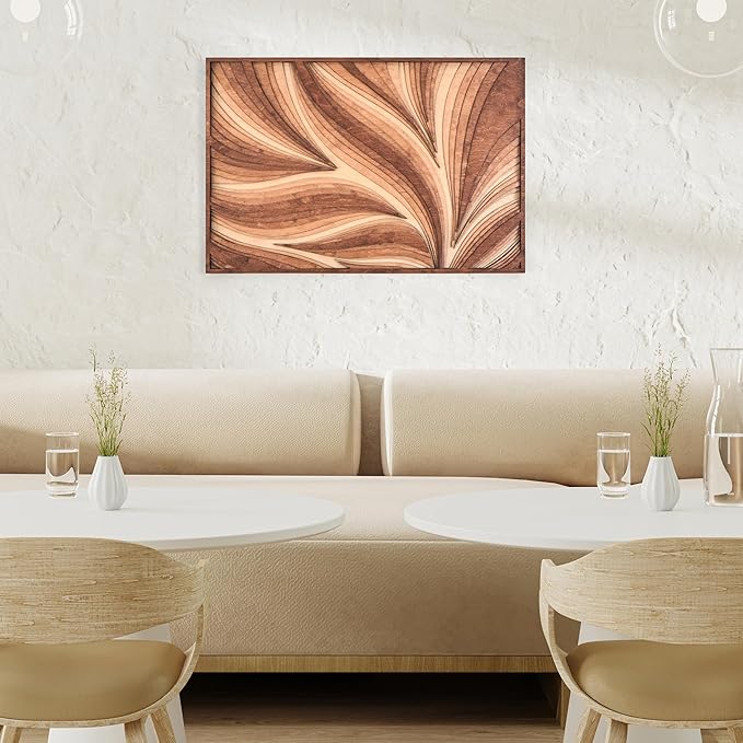 NEODECO Parametric Wood Wall Art, 3D Acoustic Wall Panel of Parametric Cut & Stained Birch Plywood Layers, Geometric Wall Hanging, Abstract Wood Wall Decor (Medium)