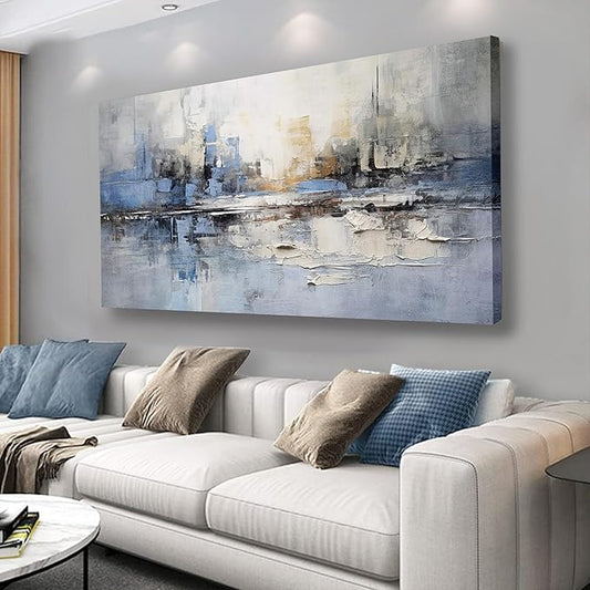 VHMING Abstract Wall Art Wall Decor Blue and Gray White Modern Canvas Wall Paintings Abstract Artwork for Living Room Bedroom Bathroom Office Home Decor Can Be Hung Directly 20"x 40"