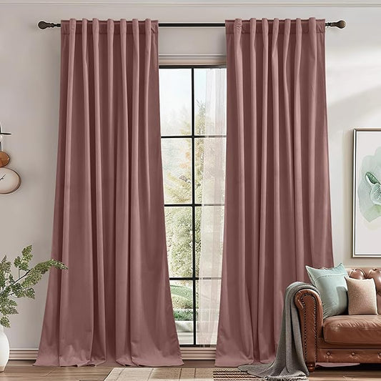 StangH Luxury Velvet Curtains 96 inches - Wild Rose Vertical Drapes Light Dimming Energy Saving for Girls Bedroom, Privacy Panels Elegant Home Decor Back Tab for Hallway, W62x L96, Set of 2