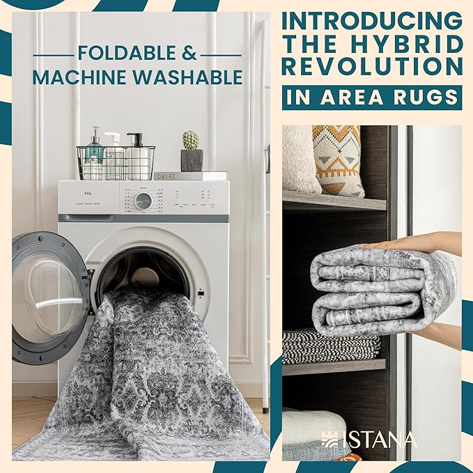 Istana 9x12 Area Rug - Grey 9 x 12 Area Rugs for Living Room - Foldable 9x12 Rugs for Bedroom - Stain Resistant Washable Rug - Eco-Friendly Area Rugs