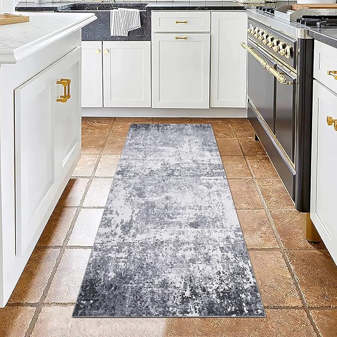 Modern Abstract Runner Rug 2x5 Washable Non Slip Stain Resistant Rug for Bedroom Living Room Non Shedding Low Pile Indoor Floor Cover,Light Grey