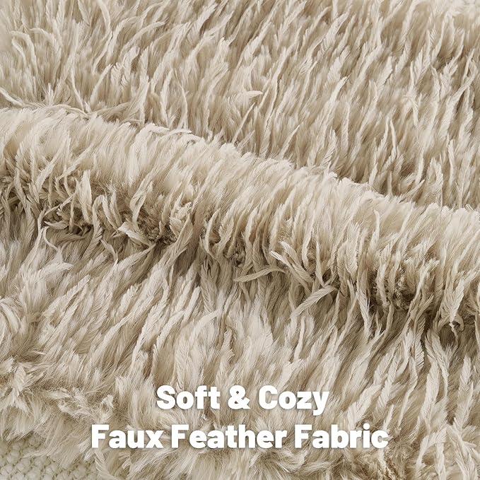 FUTEI Apricot Decorative Throw Pillow Covers 16x16 Inch Set of 2,Soft Fluffy Faux Feather Texture Cushion Cases,Modern Home Luxury Decor for Couch Bed Living Room