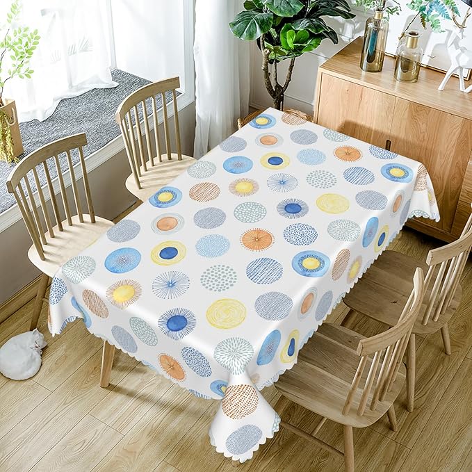 54x70inches Modern Rectangle Tablecloth Abstract Art Geometric Colorful Circles Polka Dots Table Cover Waterproof Fabric Table Cloth for Kitchen Dining Room Patio Banquet Party Home Decor