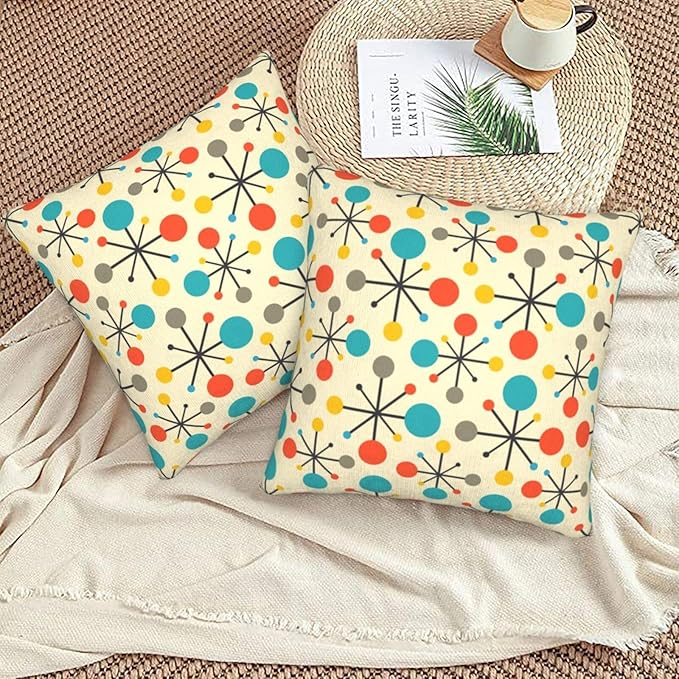 Retro Mid Century Pillow Covers 20x20 Inch Set of 2 Yellow Vintage Throw Pillow Cover Modern Retro Pattern Square Pillowcase Cushion Cases for Home Couch Bed Sofa