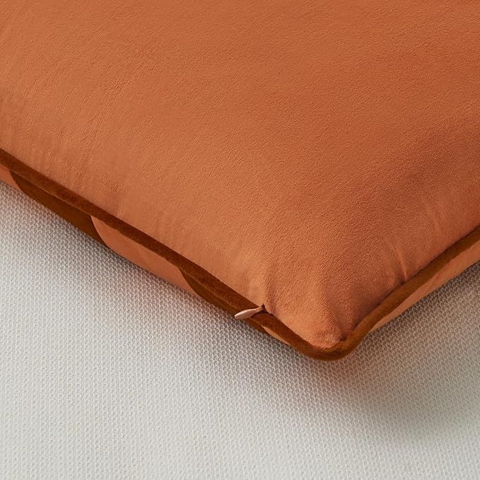 MONDAY MOOSE Decorative Throw Pillow Covers Cushion Cases, Set of 2 Soft Velvet Striped Piping Edge Designs, Pillow Inserts Not Included (Rust/Coral, 20x20 inch)