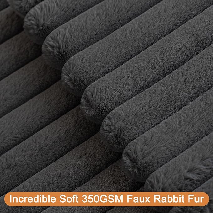 Double-Sided Faux Fur Plush Throw Pillow Covers 12x20 Set of 2 Fuzzy Striped Soft Cozy Pillowcase Luxury Decorative Pillows Rectangle Shaggy Cushion Covers for Couch Sofa Bed,Dark Grey