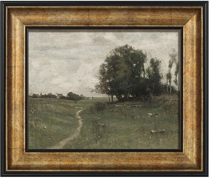 FOLKOR Vintage Canvas Wall Art for Living Room, 9x12 French Countryside Picture Print for Bedroom Decoration, Antique Gold Paintings Posters for Home Office Birthday Christmas Gift (Village Path)