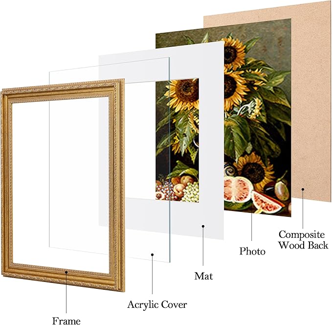 eletecpro 16x20 Picture Frames Set of 2, 16 by 20 Ornate Vintage Photo Frame, Rustic Gold Frames Display 11 x 14 Photo with Mat or 16x20 without Mat for Wall Decor, Gold