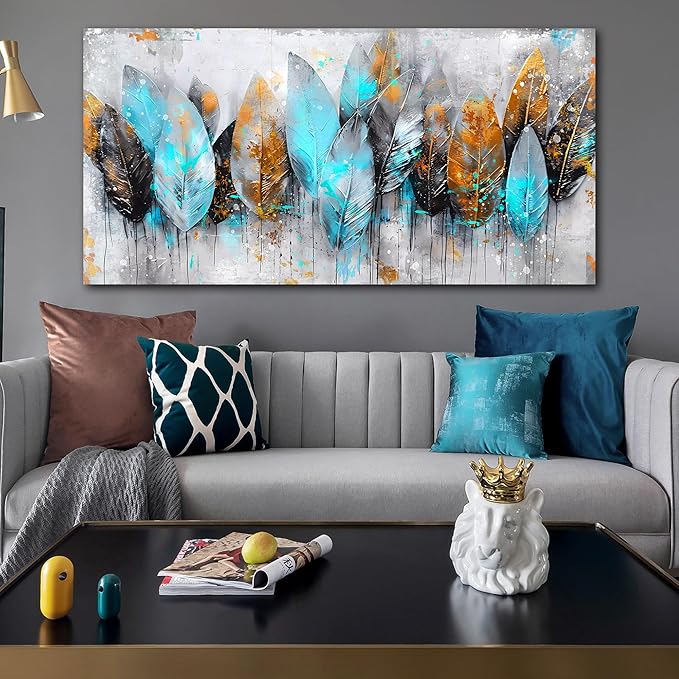 LAOTOART Abstract Leaf Wall-Art - Abstract Art Wall Decor - Large Wall Art for Living Room Ready to Hang Size 29" x 59"