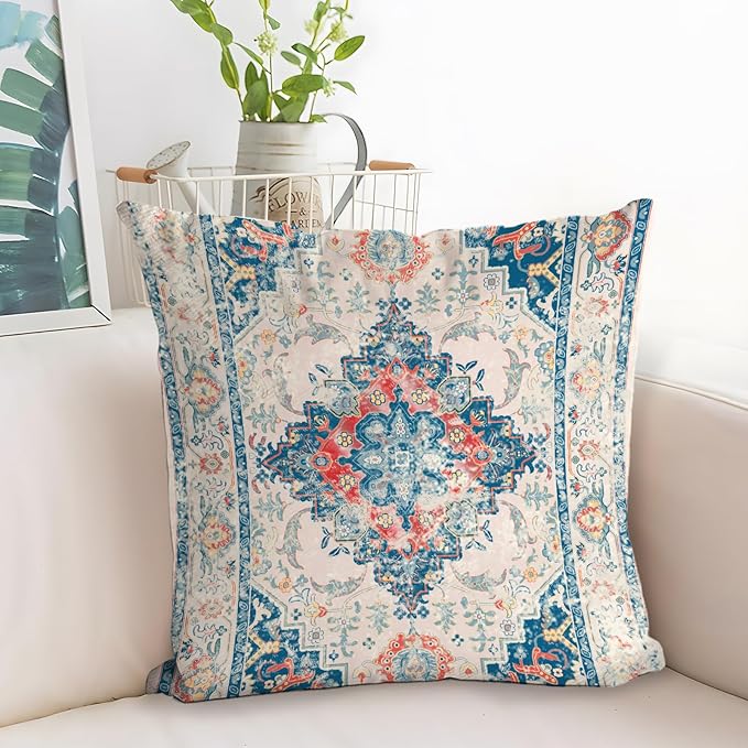 Boho Throw Pillow Covers 20x20 inch Set of 2,Bohemian Vintage Carpet Pattern Antique Ethnic Decor Double Sided Pattern Cushion Cover Soft Pillow Case Living Sofa Room Bed Square Pillow Cover