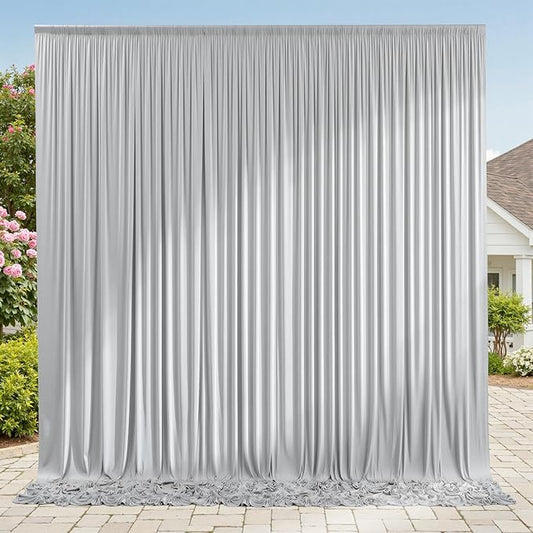 10ftx8ft Wrinkle Free Silver Backdrop Curtain for Parties, Thick Polyester Backdrop Drapes for Wedding Birthday Party Photography Background Baby Shower Decor