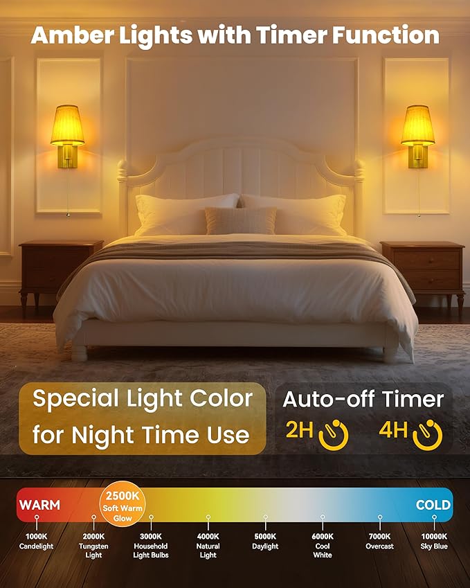 Battery Operated Wall Sconce Lights Décor for Bedroom Set of 2, Wireless Rechargeable LED Wall Lamp with Remote & On/Off Pull Chain, Wall Mount Lighting Fixtures for Living Room, Satin Gold
