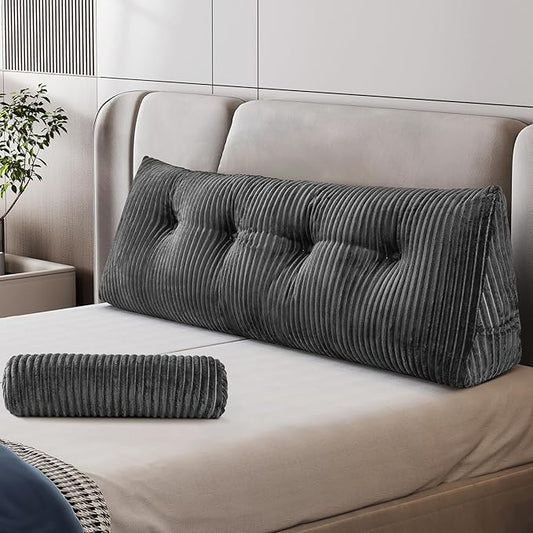 Z-hom Large Wedge Pillow Headboard, Full Triangular Headboard Pillow, Reading Pillow Bed with a Roll Pillow for Bed Sitting Up Sleeping, Backrest Cushion Headboard Gap Pillow for Back,Grey