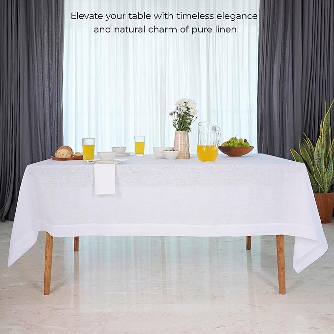 D'Moksha Homes White Linen Tablecloth 60 x 120 Inch - 100% Pure Linen Tablecloth for Rectangle Tables - Machine Washable Table Cloth for Fall, Thanksgiving, Christmas, Holiday
