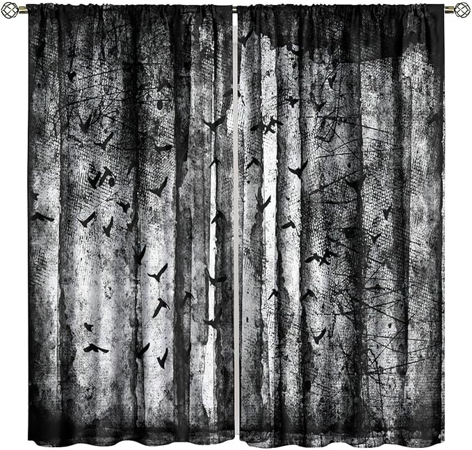 Gothic Halloween Forest Blackout Window Curtains, Forest Spider Webs Halloween Style Scary Print Window Treatments, for Bedroom Living Room 21(W)*63(L) 2 Panels