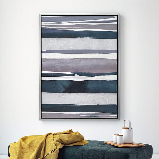 Empire Art Direct Abstract Wall Art Textured Hand Painted Canvas by Martin Edwards, Champagne Frame, 40" x 30", Cobalt Streaks 2