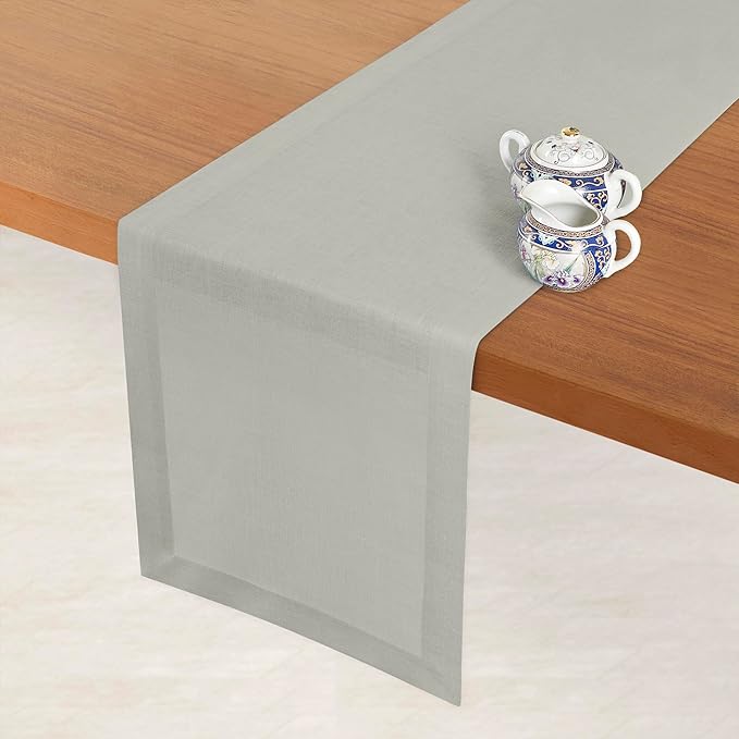 D'Moksha Homes Linen Silver Grey Table Runner 84 Inches Long - 100% Pure Linen 14 x 84 Inch Table Runner for Dining, Fall, Thanksgiving, Holiday - Machine Washable