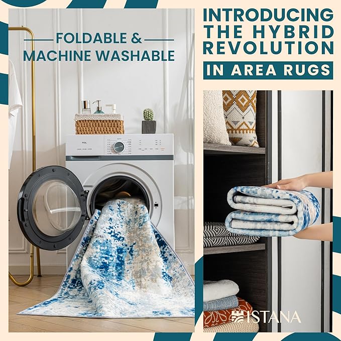 Istana 9x12 Area Rug - Blue/Ivory 9 x 12 Area Rugs for Living Room - Foldable 9x12 Rugs for Bedroom/Living Room Rug - Stain Resistant Washable Rugs - Eco-Friendly Area Rugs
