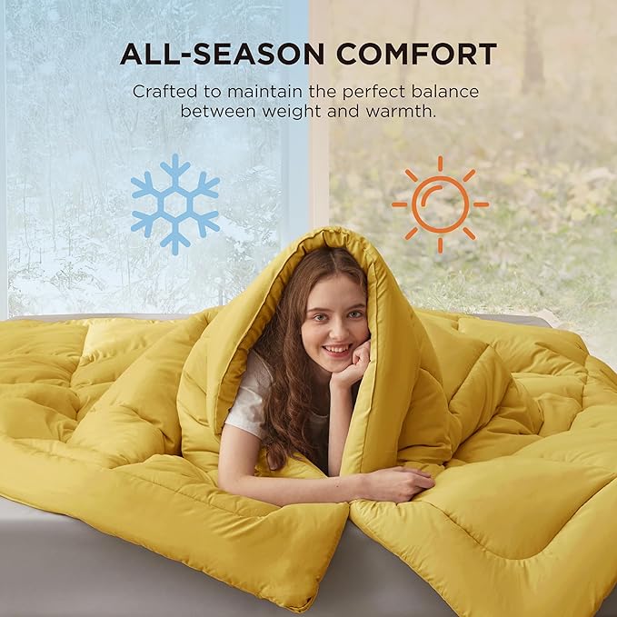 Bedsure Comforter Duvet Insert - Quilted Comforters Oversized King Size, All Season Duvet, GentleSoft Down Alternative Bedding, with 8 Tabs, Gifts for Women, Mustard Yellow, Oversized King 116x98