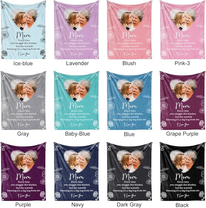Ships Next Day, Personalized Christmas Mom Blanket Gift, Custom Blanket with Kids Name and Birth Month Flowers, Birthday Gifts for Mom from Daughter Son, Personalized Gifts for Grandma,Wife