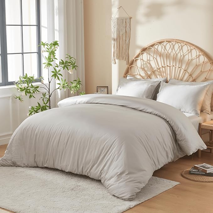 DOZ 100% Long Staple Cotton Duvet Cover Set, Soft Sateen Weave, Smooth, Breathable, Hotel Comfort, 106"x90", 8 Loops, 3pc – 2 Pillowcases 1 Duvet Cover (Dove, King/Cal King)