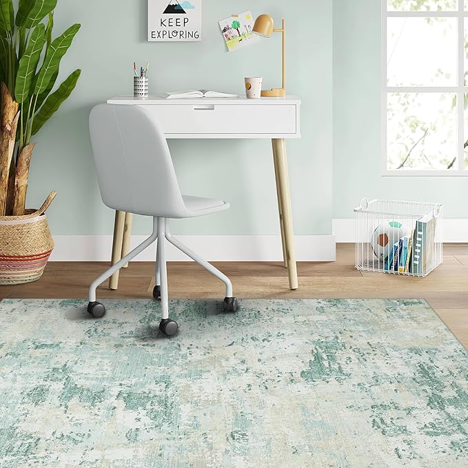 Modern Abstract 2x3 Area Rug Non Slip Non Shedding Low Pile Stain Resistant Rug for Entryway Kitchen Bedroom,Green
