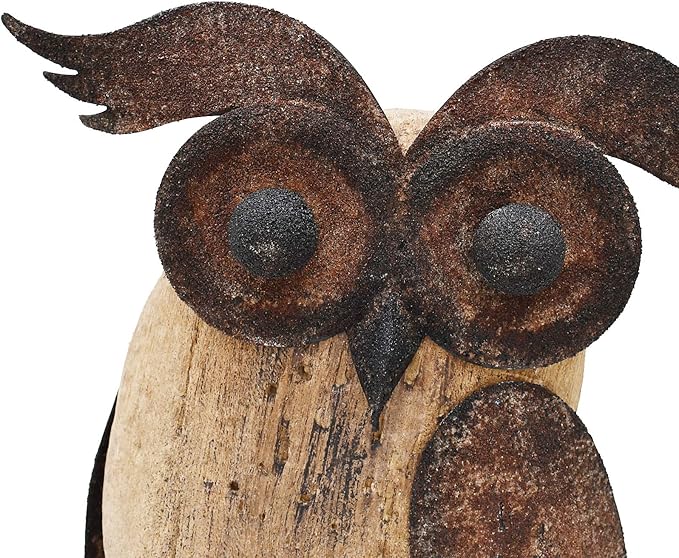 K KILIPES Rustic Owl Decorations for Home Decorative Wood Owl Figurine Statues Night Owl Tabletop Ornaments Collectible Sculptures (8.5" H B)