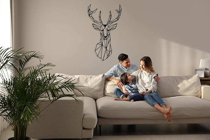 DEKADRON Metal Wall Art - Geometric Deer Head - 3D Wall Silhouette Metal Wall Decor Home Office Decoration Bedroom Living Room Decor Sculpture (18" W x 30" H/46x76cm)