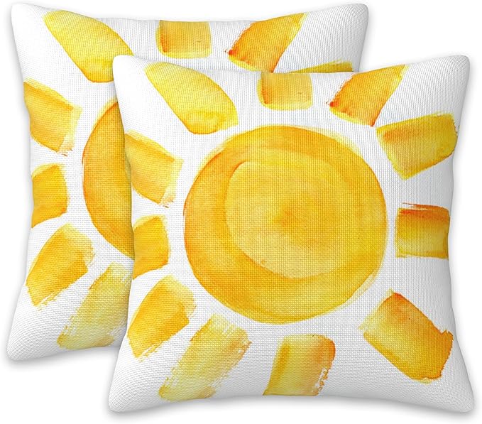Boho Pillow Covers 18X18, Golden Sun Boho Decorative Throw Pillow Covers, Abstract Sunshine Sunrise Sunset Pillow Cover Pillowcase Cushion Case for Home Sofa Couch Indoor Outdoor Set of 2
