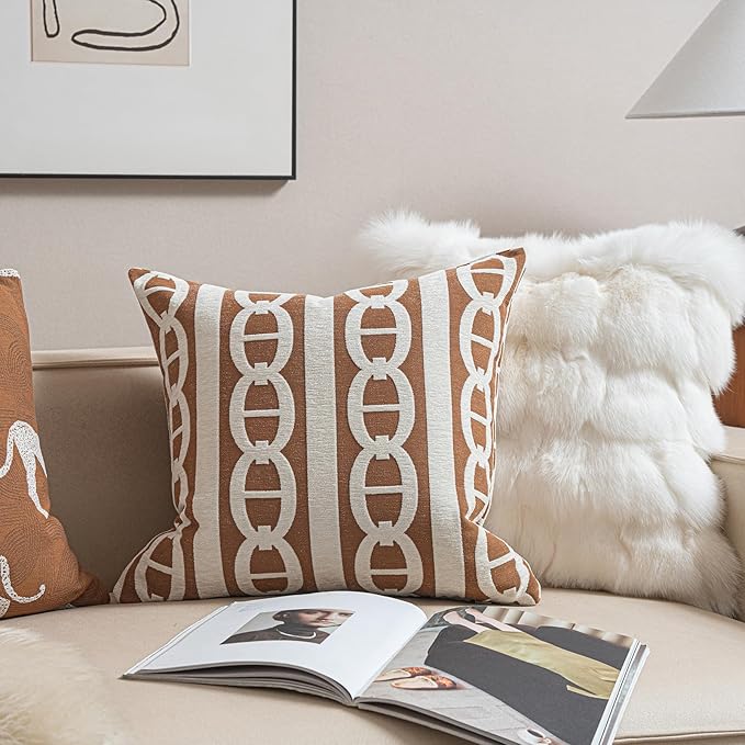 2025 New 22x22'' inches Throw Pillow Cushion Covers - Pignose Horseshoe Orange Color Chenille Jacquard Embroidery Luxury Modern Style Couch Sofa Bed Pillow Cover for Living Room Bedroom