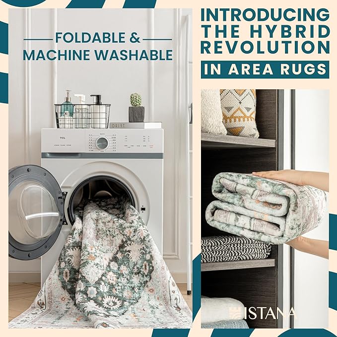 Istana 2x3 Area Rug - Light Green/Beige Boho Rugs for Living Room 2x3 - Foldable Small Rugs for Bedroom - Stain Resistant Washable Rug Non Slip - Eco-Friendly Area Rugs Indoor