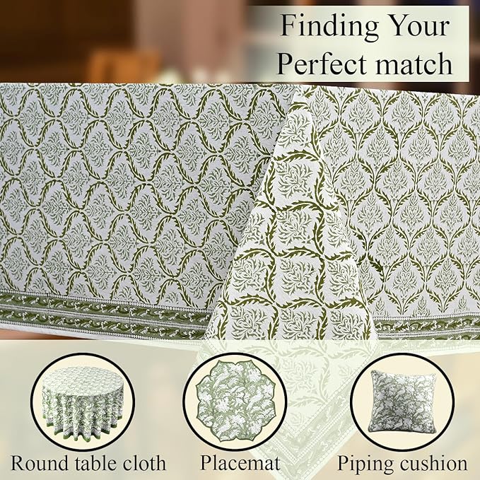 CPC Fern Regal Tablecloth 100% Cotton 72x160 Inch Indian Block Print Rectangle Table Cover, Table Cloth for Gifting in Weddings, Halloween, Fall, Christmas, Thanksgiving