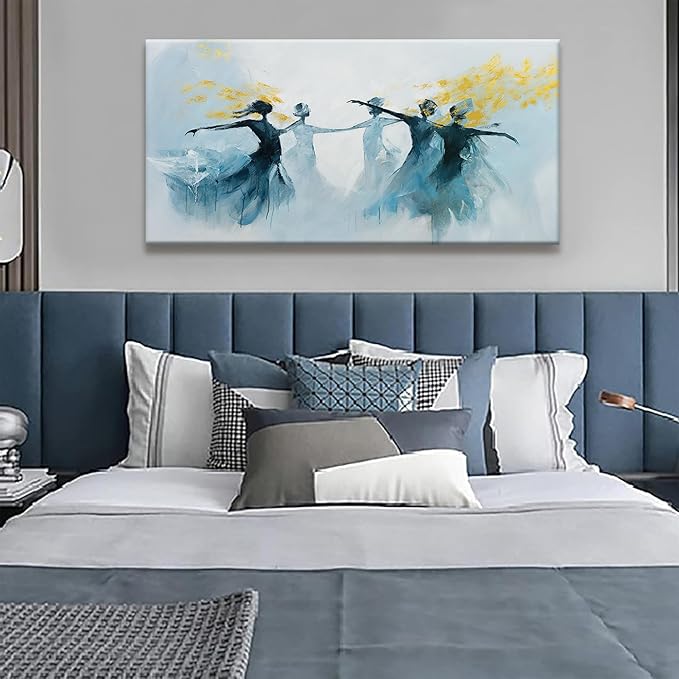 TAIJXAGSG Abstract Wall Art For Living Room Canvas Wall Art Decor Blue And White Dancer Wall Art Paintings Abstract Wall Decor Artwork Bedroom Bathroom Office Home Wall Decor Can Be Hung 24" X 48"