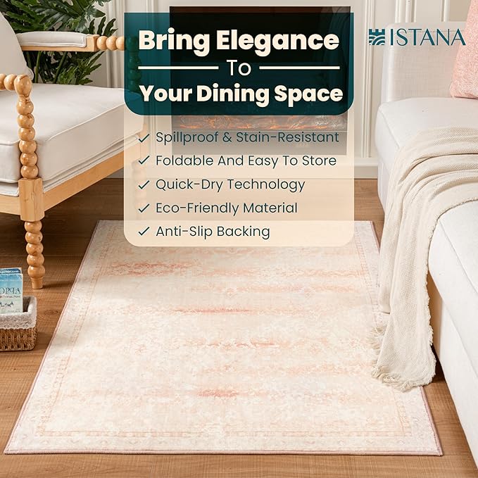 Istana 3x5 Area Rug - Pink Modern Rugs for Living Room 3x5 - Foldable Rugs for Bedroom/Living Room Rug - Stain Resistant Washable Rug - Eco-Friendly Small Area Rugs